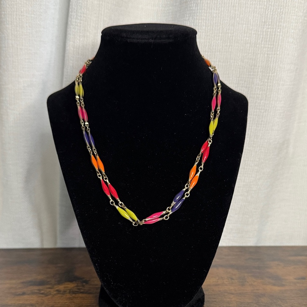 Vintage style enamel, gold tone necklace multi color